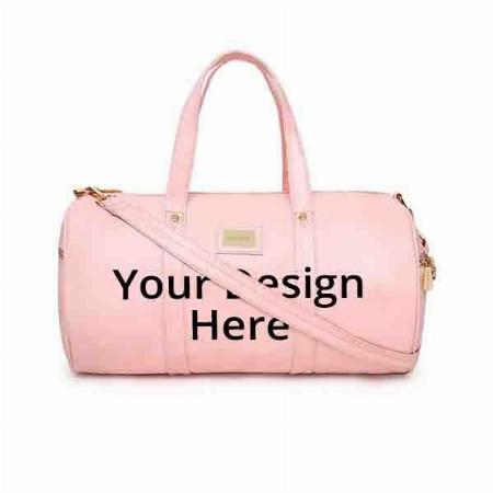 Pink Customized KLEIO Unisex PU Leather Medium Size Travel Gym Duffel Bag (16 x 9 x 9 inches)