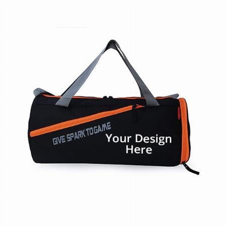 Orange, Black Customized Polyester Duffel Spark Gym Bag, Shoulder Bag for Men &amp; Women with Shoe Compartment