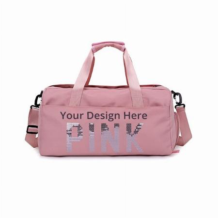 Pink Customized Men's and Women's Swimming Travel Gym Sports Duffle Bag with Dry Wet Pocket, Shoes Compartment