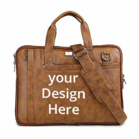Brown Customized 14" Slim Vegan Leather for Men &amp; Women Unisex Laptop MacBook Shoulder Messenger Office Bag