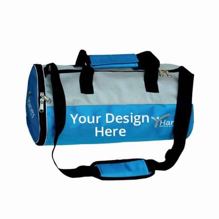 Sky Blue Customized Harvey Sports &amp; Fitness Round Gym Bag with Shoe Compartment