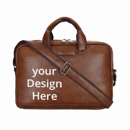 Light Brown Customized PU Leather 14" Laptop Bag with Carrying Handbags