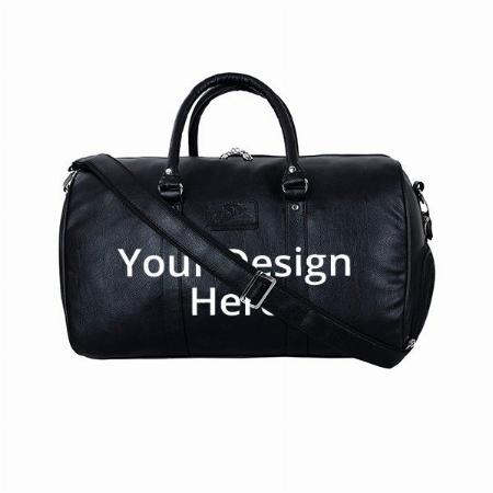 Black Customized PU Leather Travel Duffle Bag
