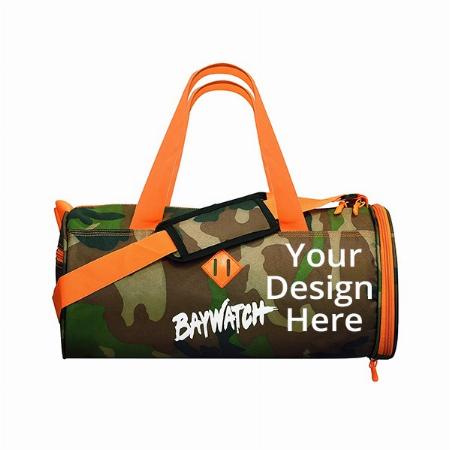 Green Orange Customized Army Printed Unisex Casual Gym Duffle Bag (with Shoe Compartment)