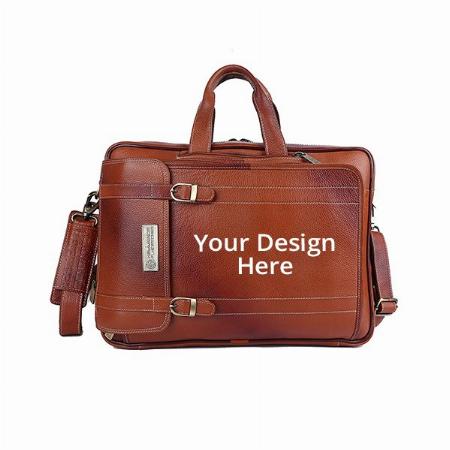 Tan Customized Genuine Leather Men's Laptop Messenger Bag Cum Backpack