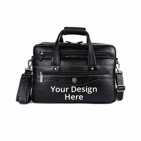 Black Customized Genuine Leather 15.6 inch Laptop Messenger Bag