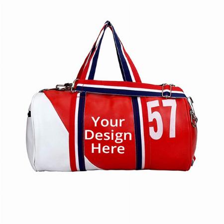White And Red Customized 20 Litres 57 Printed Logo Faux Leather Duffle Bag
