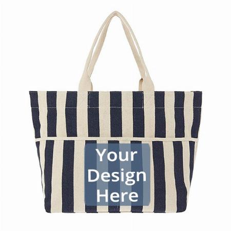 White & Blue Stripes Customized Women's Tote Bag