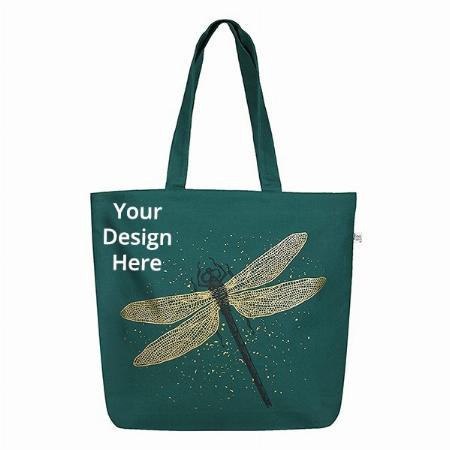 Dark Green Customized Large Canvas Tote Bag for Women with Zipper