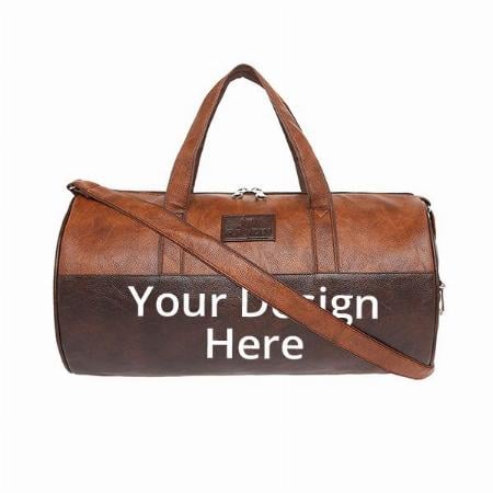 Tan Customized Leatherette Gym Bag for Men Women Boys Girls Travel Duffle Weekender Bag 23L