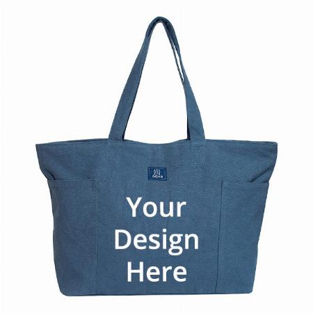 Royal Blue Customized Eco-Friendly Reusable Large Tote Bag with Top Zip Closure and Inner Zip Pocket