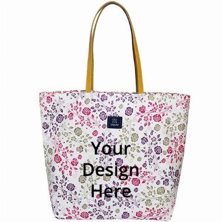 Pink Customized Women's Handmade 2-in-1 Reversible Eco Friendly Canvas Tote Shoulder Bag with Hand Stitched Leather Handles, Inner Pocket