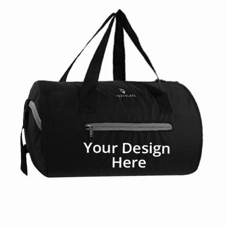 Black Grey Customized TRAVALATE Light Weight Polyester Water Resistant Gym Duffle Bag/Sports Bag with Shoe Compartment (18 x 10 x 10 Inch)