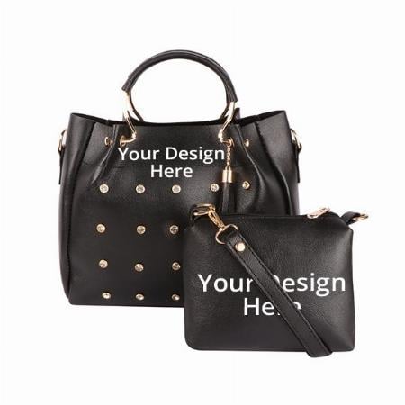 Black Customized Trendy Ladies Handbag With Sling Bag (Pack of 2 Purse Set)