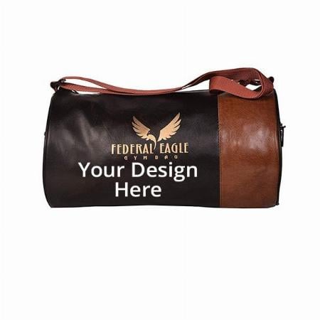 Brown Customized Federal Eagle Sports Leather Duffle/Gym Bag Capacity 20L with Built-in Waterproof Layer and Adjustable Shoulder Strap (41 x 22 x 22 cm)