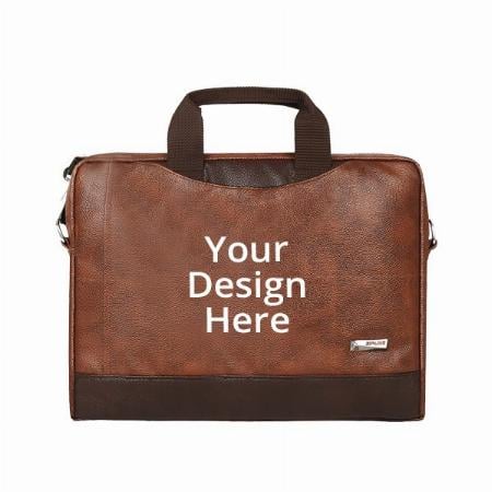 Tan Customized Vegan Leather Executive Formal 15.6" Laptop Briefcase Messenger Bag
