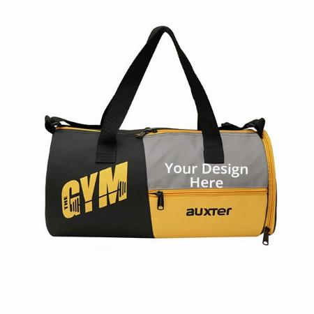 Black Yellow Customized Auxter Sports Gym Bag with Shoe Compartment (Dimensions - 48 cm x 23 cm x 23 cm)