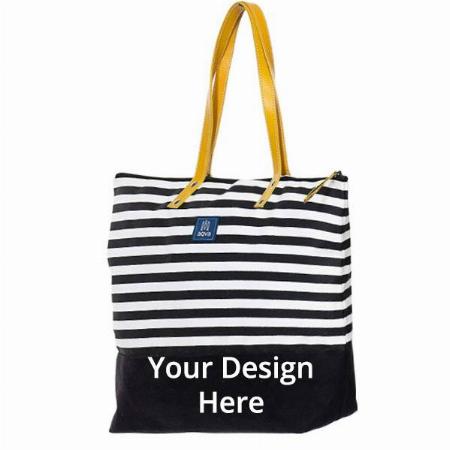 Black Customized Women Tote Bag With Zipper Pouch