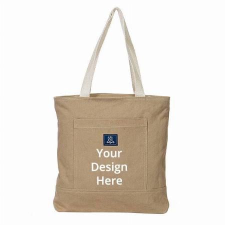 Sand Customized Tote Shoulder Bag With Top Zip