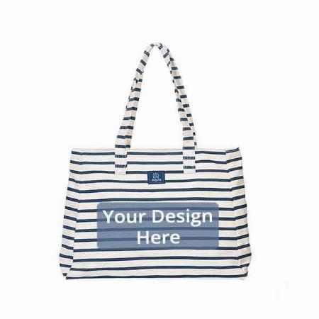 White Blue Customized Multipurpose Handbag With Top Zip