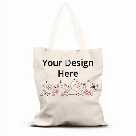 White Customized Cute Cats Canvas Tote Bag (14 x 16 inch)