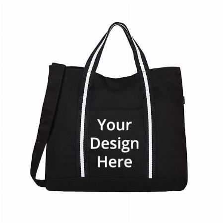 Black Customized Men's Canvas Tote Bag, Large Weekend Bag, Cross-Body with Dual Handles, Reusable Shopping Bag