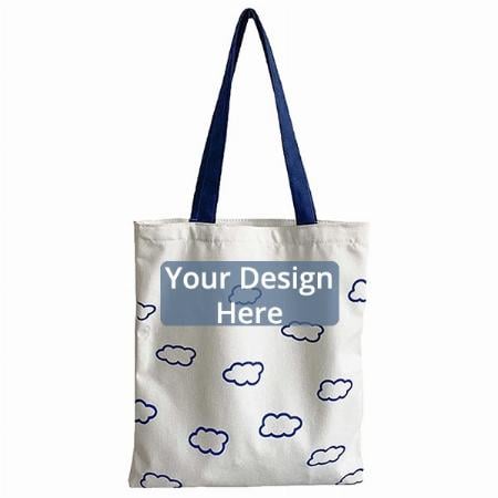 Blue White Customized Cloud Print Tote Bag