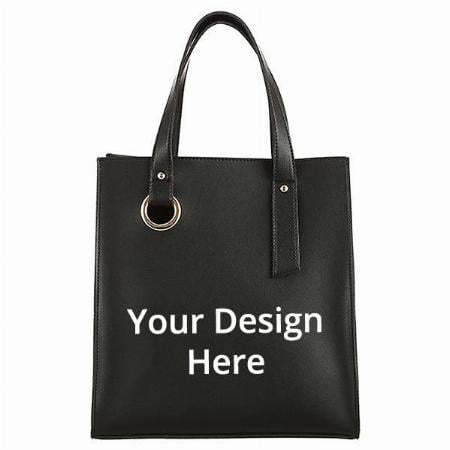 Black Customized MINISO Women Simple Casual Handbag, PU Leather Stylish Tote Bag