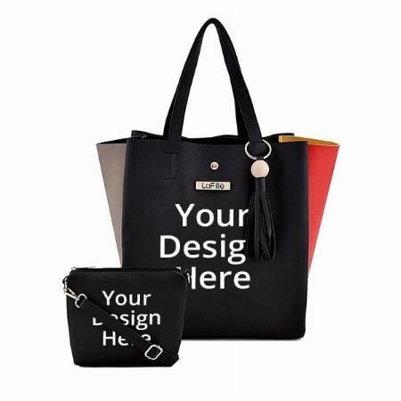 Black Customized  Women Hand Bag, Set of 2