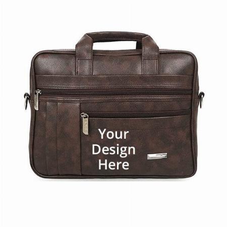 Brown Customized Synthetic Leather Executive Messenger Bag for upto 13" Laptop/Tablet With Multiple Compartments