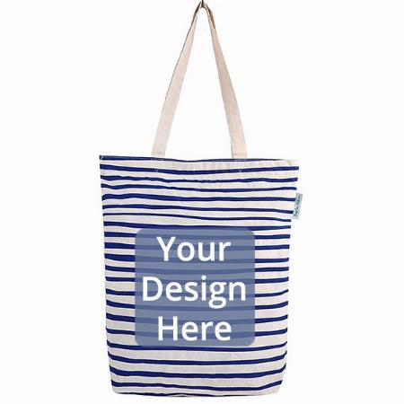 Blue Stripes Customized Reusable Shopping Zipper Tote Carry Bag