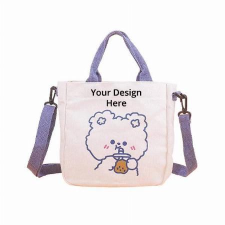 White Customized Canvas Tote Bag with Inner Zip Pocket