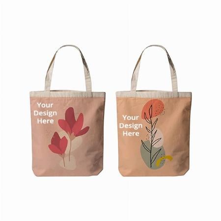 Floral Customized Reusable Tote Bags, 100% Organic Cotton, Eco-Friendly (Pack Of 2)