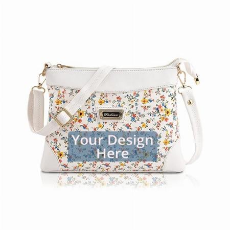 White Floral Customized Women's Handbag With Clutch (Combo of 2)
