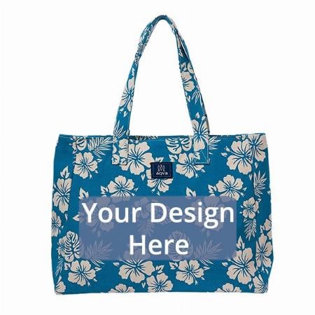 Turquoise Customized Shoulder Tote Bag With Top Zip