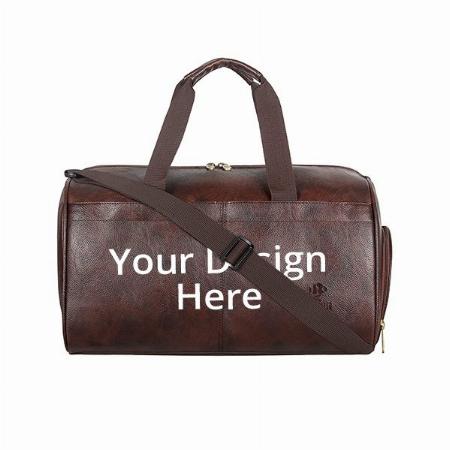 Dark Brown Customized The Clownfish Hilary 27 Litres Faux Leather Unisex Gym Travel Duffle Weekender Bag with Shoe Pocket
