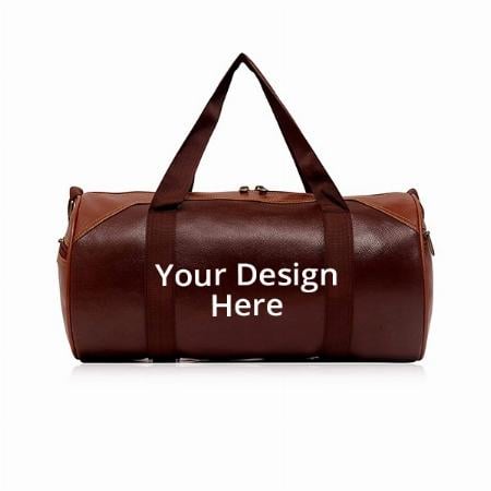 Tan Customized PU Leather 21 Litres Gym Duffle Bag Multipurpose Bag with Side Compartments