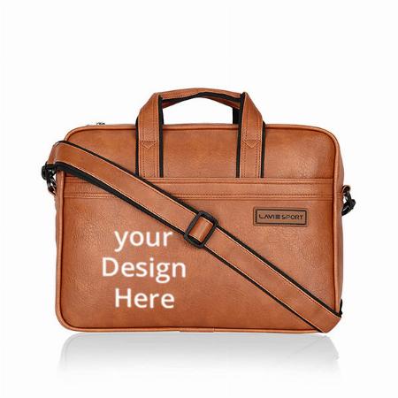 Brown Customized 15 inch Laptop Briefcase Bag | Premium Leatherette Business Briefcase for Men &amp; Women | Messenger Shoulder Bag with Detachable Strap
