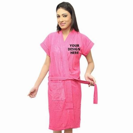 Pink Customized Unisex Bathrobe Gown In 100% Cotton Soft Terry Towel