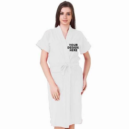 White Customized Soft Terry Cotton Towel Plain/Solid Bathrobe For Girl's And Women's