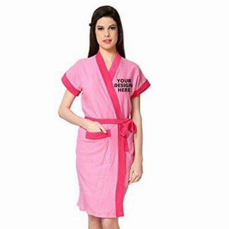 Pink Customized Collection Half Sleeve Soft Terry Cotton Bathrobe-Free Size