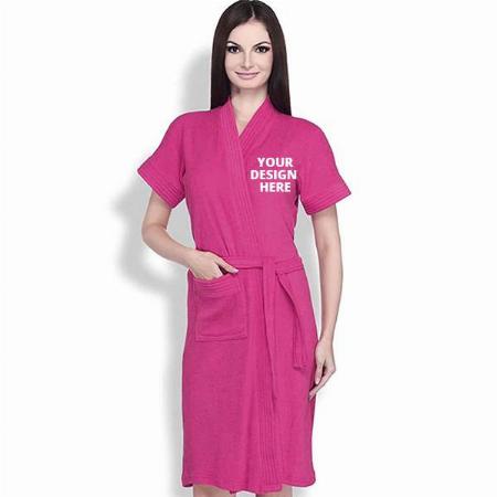 Rose Pink Customized Unisex Bathrobe Gown In 100% Cotton Soft Terry Towel