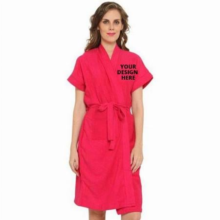 Pink Customized Cotton Half Sleeves Bathrobe for Women - Free Size Fit Upto 42 Inches