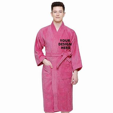 Pink Customized Terry Cotton Unisex Bathrobe for Men And Women
