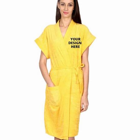Yellow Customized 100% Cotton Towel Terry Solid Bath Gown For Swimming, Beach, Party, Spa Bathrobe