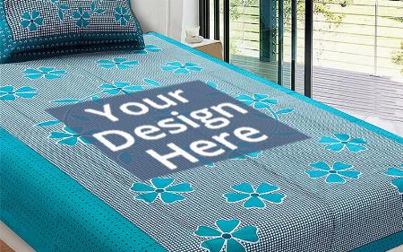 Blue Customized Comfort Rajasthani Jaipuri Traditional Sanganeri Print 144 TC 100% Cotton Single Bedsheet with 1 Pillow Covers