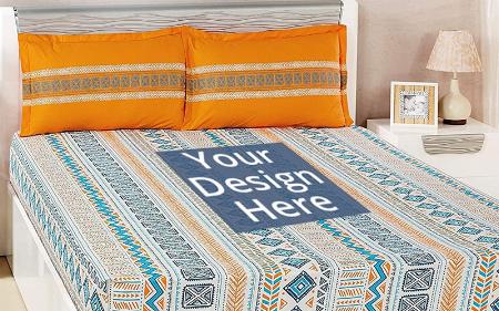 Orange Customized Double Bedsheet with 2 Pillow Covers