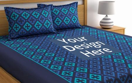 Blue Customized Double Bedsheet with 2 Pillow Covers (7.3ft X 7.7ft)