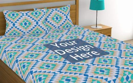 Blue Customized King Bedsheet with 2 Pillow Covers