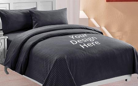 Dark Grey Stripes Customized Double Bedsheet King Size with 2 Pillow Covers